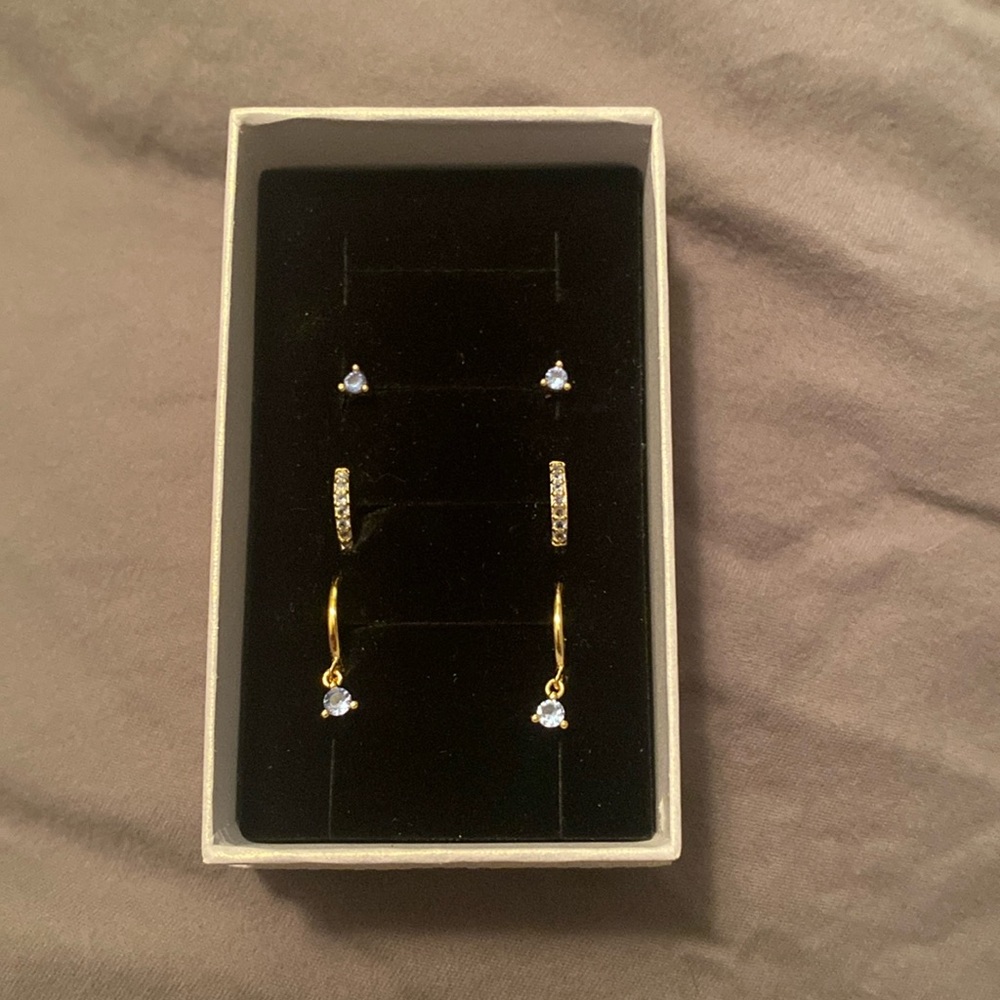 Eyrful earrings. Blue stone on gold earrings. New condition.